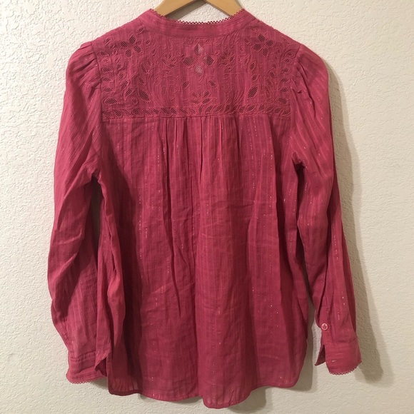 Pilcro Anthropologie The Victoria Shimmer Striped Blouse in Pink - Size 6 - Picture 5 of 7